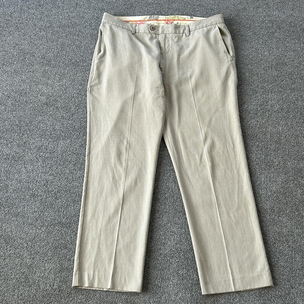 Tommy Bahama Pants Mens 38x32 Beige Silk Cotton Herringbone Dress‎ Trousers